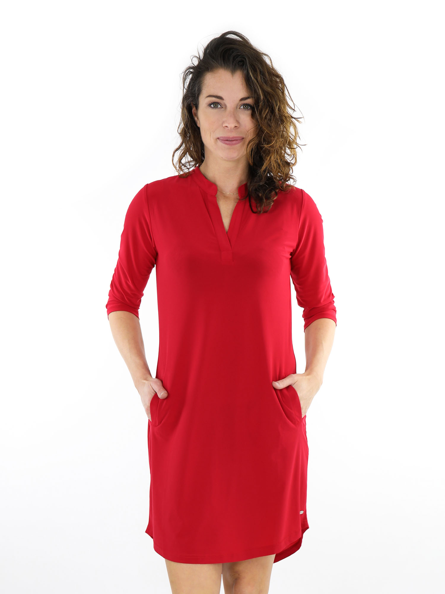 Tot stand brengen Bloesem walgelijk Rode travelstof jurk/tuniek van Angelle Milan bij Fashion to Fashion
