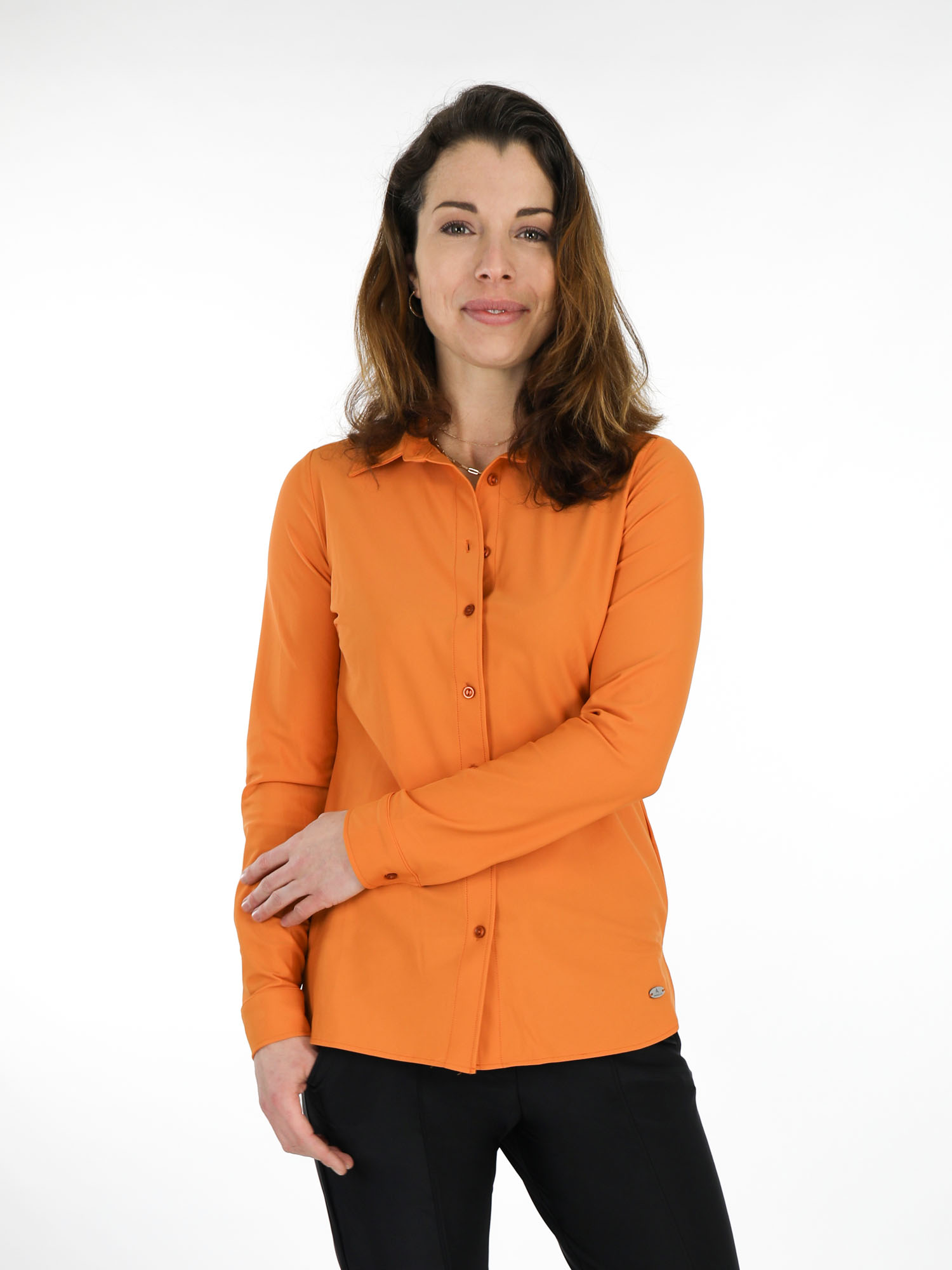 Phalanx zebra Smeren Oranje travelstof blouse van Angelle Milan 4445 exclusive