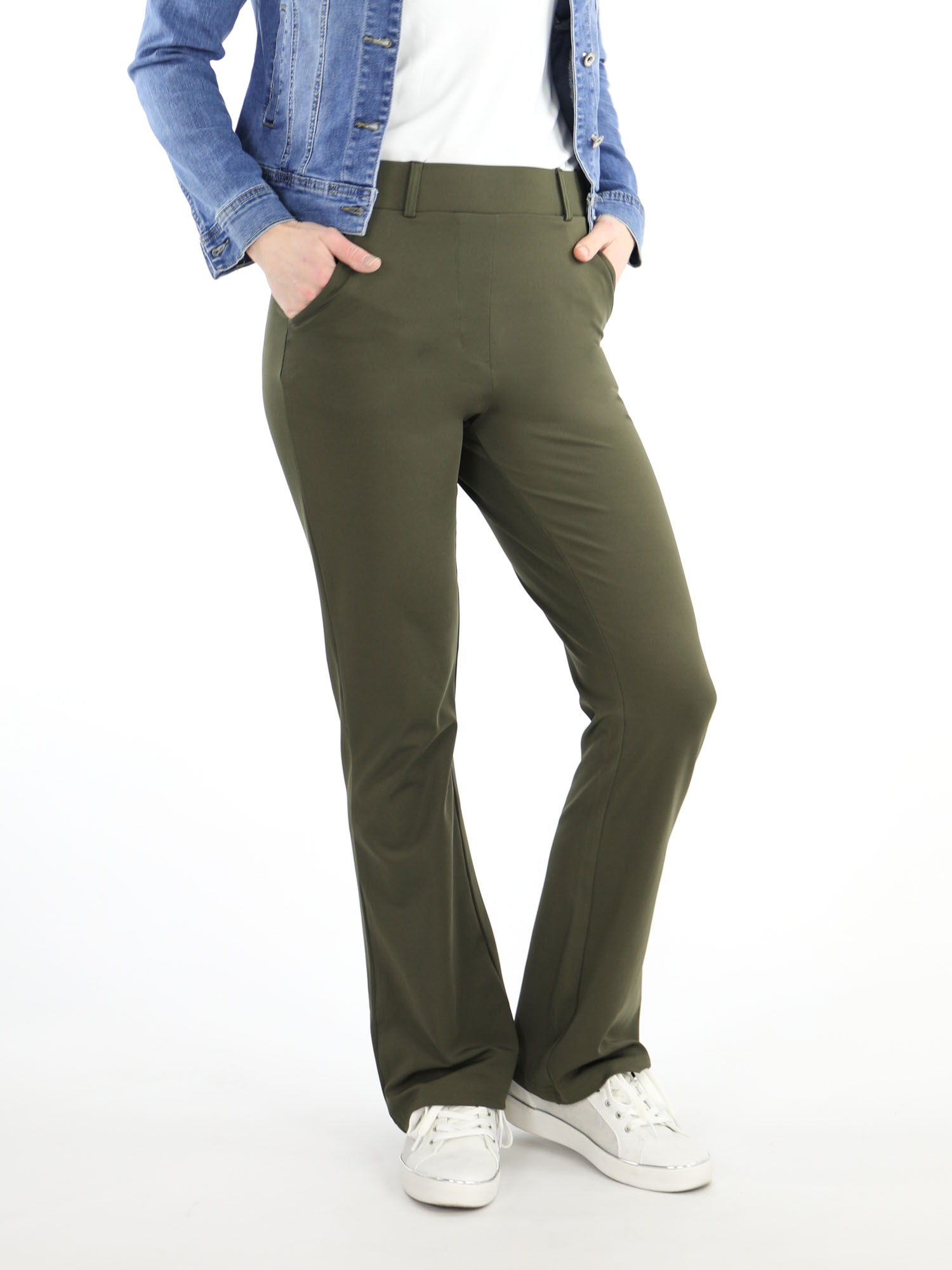 Ruwe olie Reusachtig eenvoudig Army groene flared travelstof broek van Thombiq - Fashion to Fashion