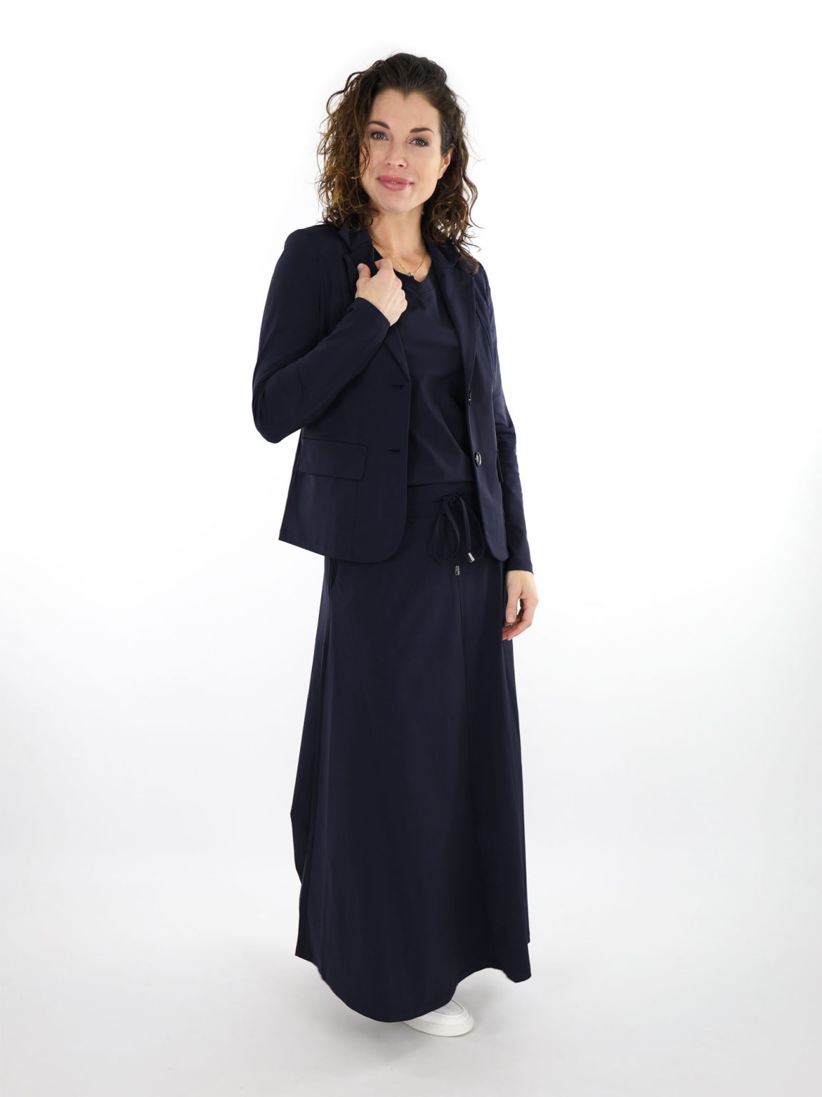 Dark Blue Travelstof Blazer Kort Van Mi Piace