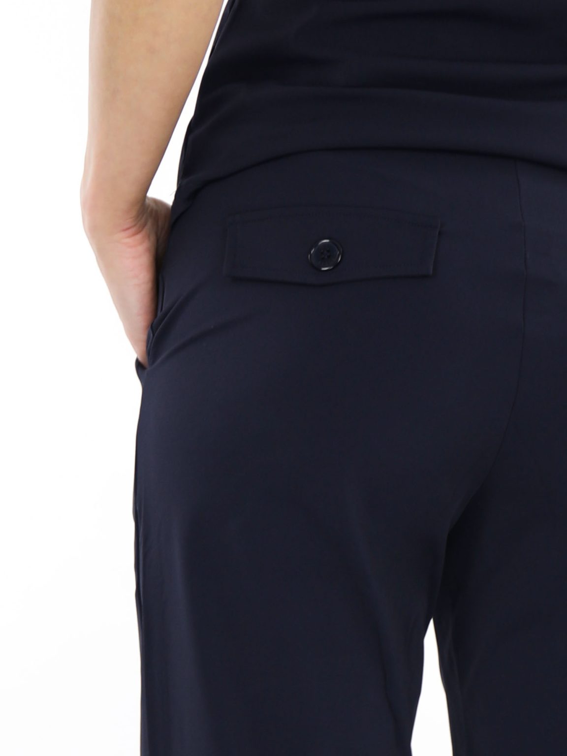 Dark Blue Travelstof Broek Straight Van Mi Piace