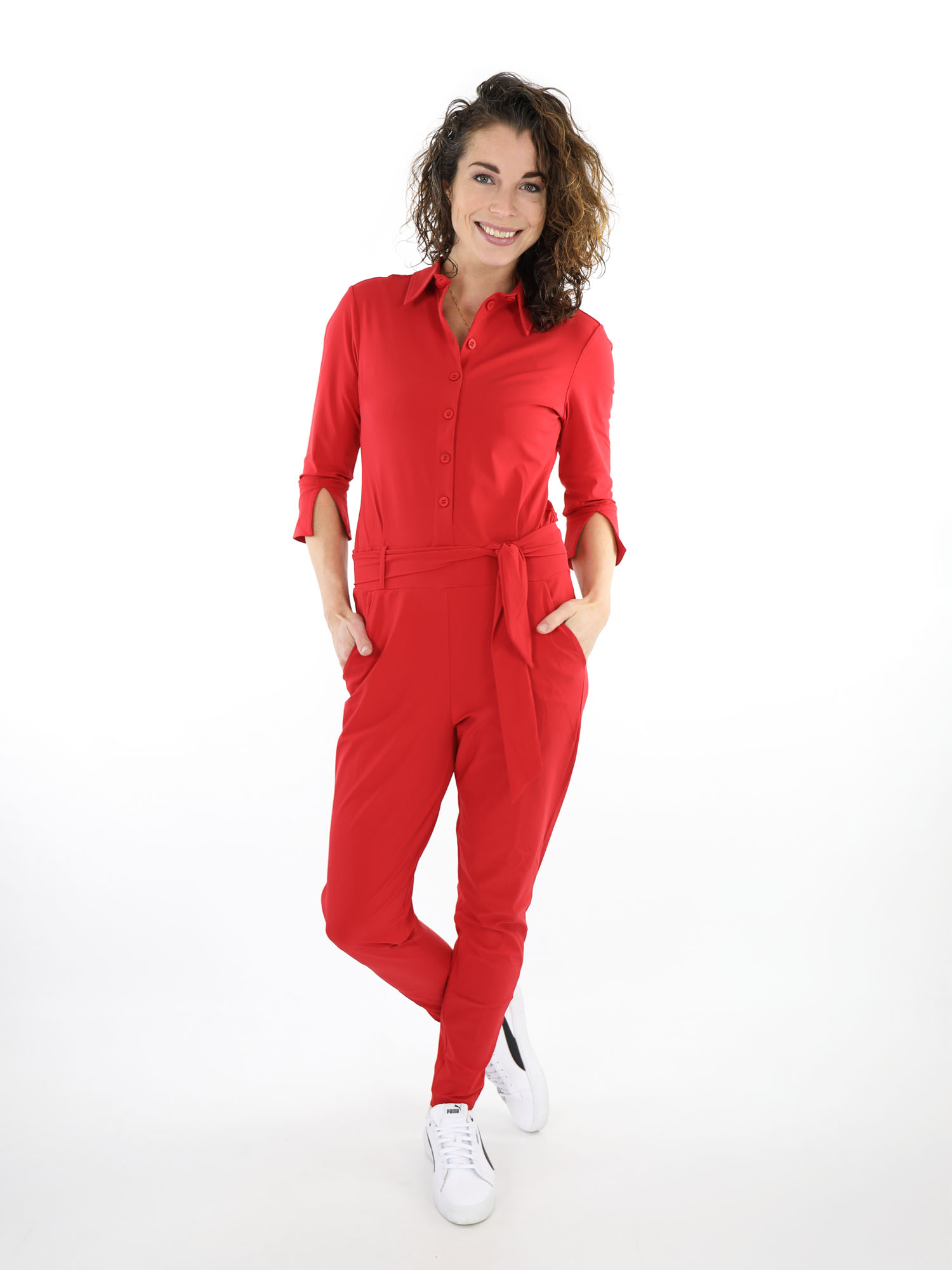 Voorbeeld Snelkoppelingen Controversieel Rode travelstof jumpsuit van Mi Piace 033