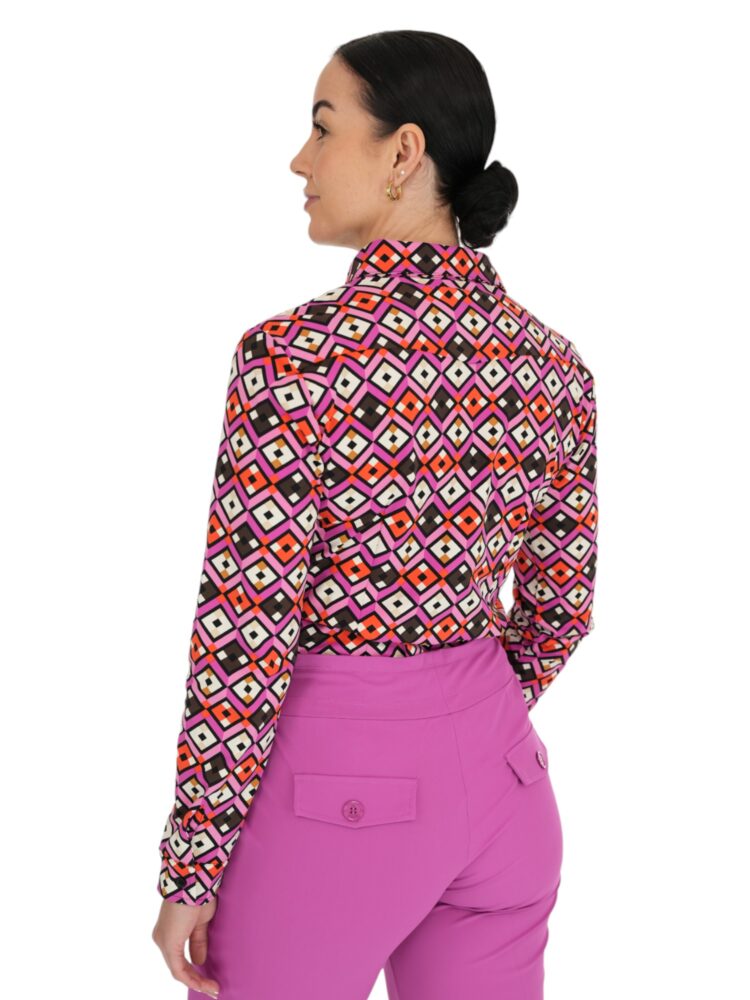 Multicolor-travelstof-blouse-met-geblokte-print-van-Mi-Piace-60840